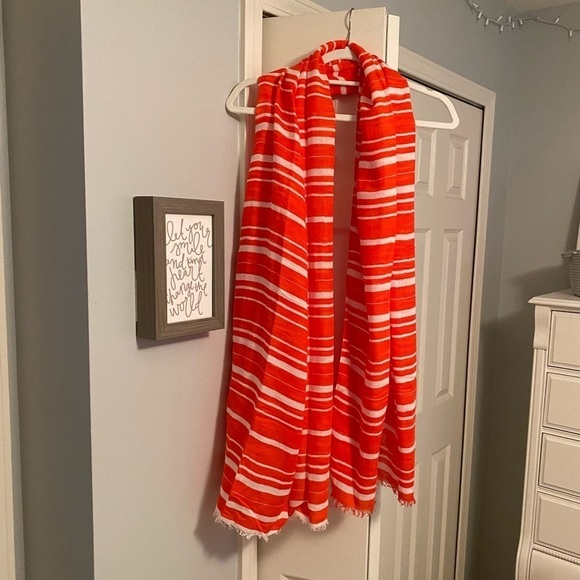 CORAL & White Striped Scarf GAP - Picture 1 of 10
